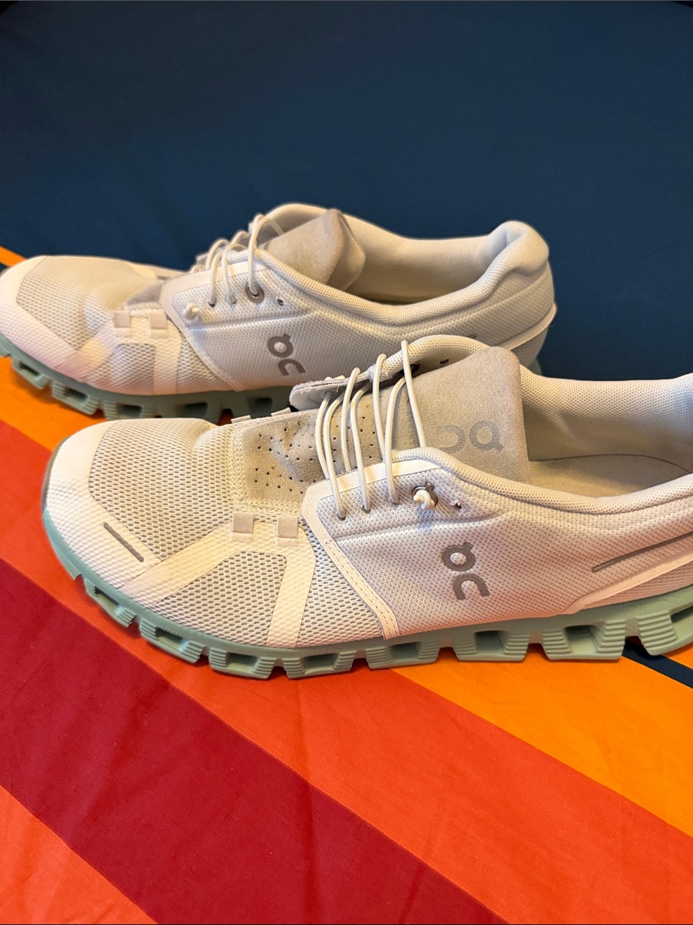 On Running Men's White Mesh Athletic Shoes with Mint Outsole